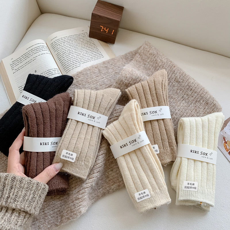 Women's Solid Color Anti-Pilling Wool Socks